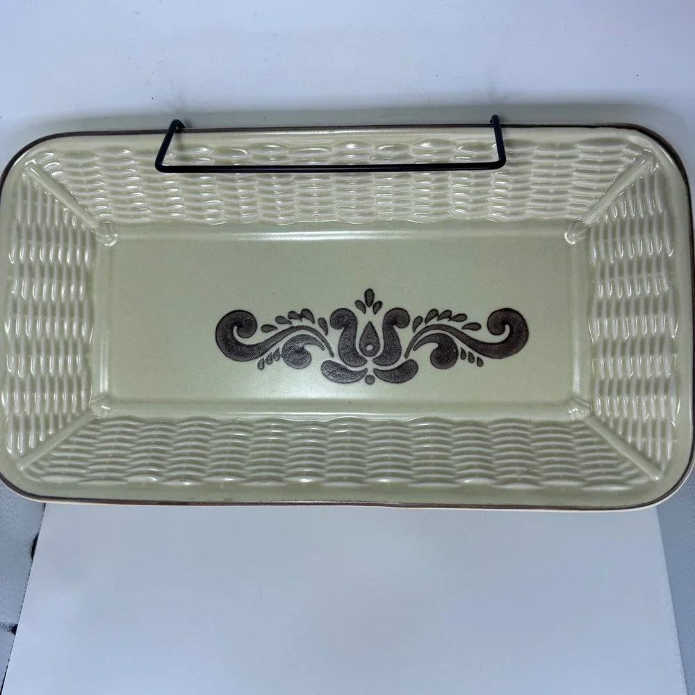 Pfaltzgraff Yorktowne Stoneware Rectangular‎ Serving Tray Basketweave 11.5x5.5